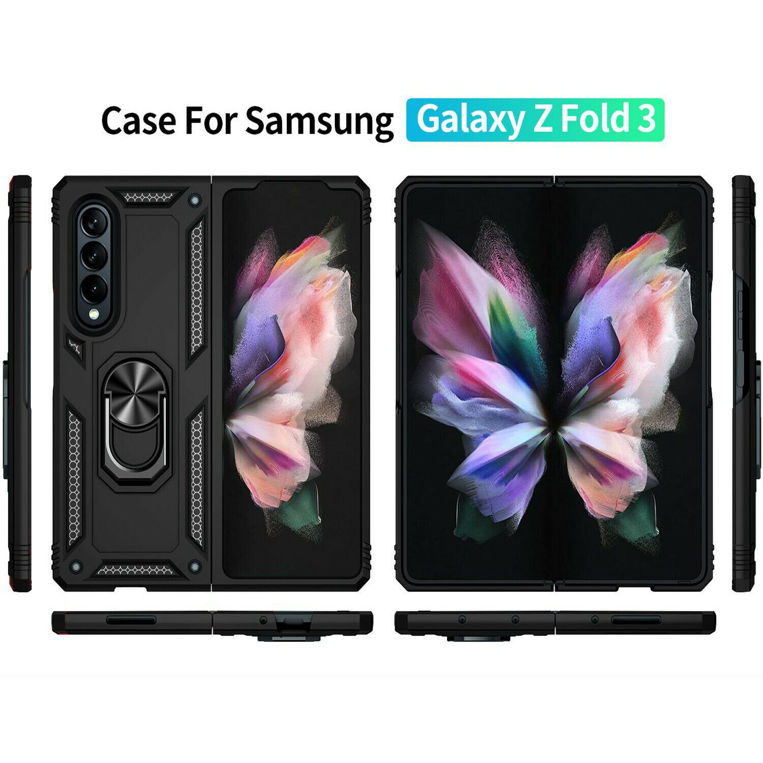 Protectores para celular  para Samsung  Z Fold 3 5G Funda reforzada con anillo v2 Negro